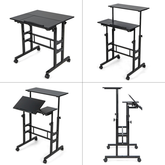 Costway 38794152 Mobile Stand up Computer Desk wit...