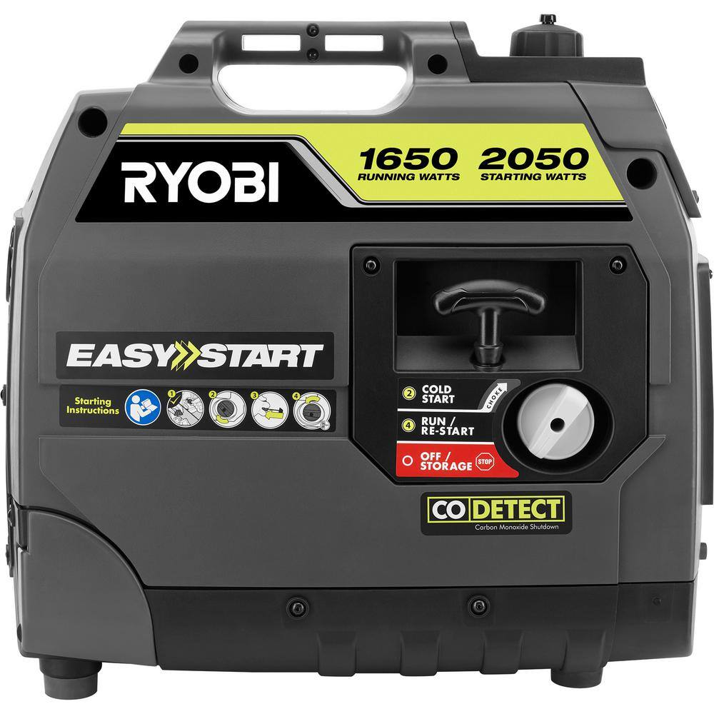 RYOBI 2050 Starting Watt Gray Recoil Start Gasoline Powered Digital Inverter Generator with CO Shutdown RYi2022