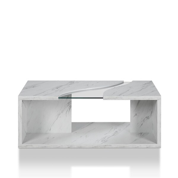 Furniture of America Kobe Faux Marble and Glass Coffee Table