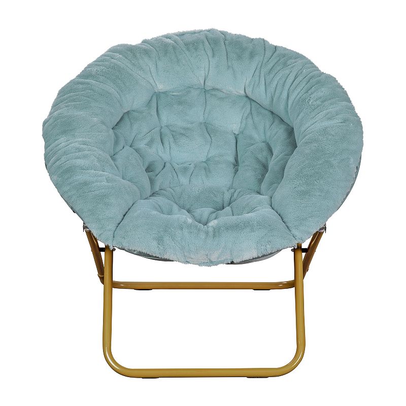 Emma and Oliver Ersa 38 Oversize Folding Saucer Chair with Cozy Faux Fur Upholstery in Gray with Soft Gold Metal Frame for Dorms， Bedrooms， Apartments and More