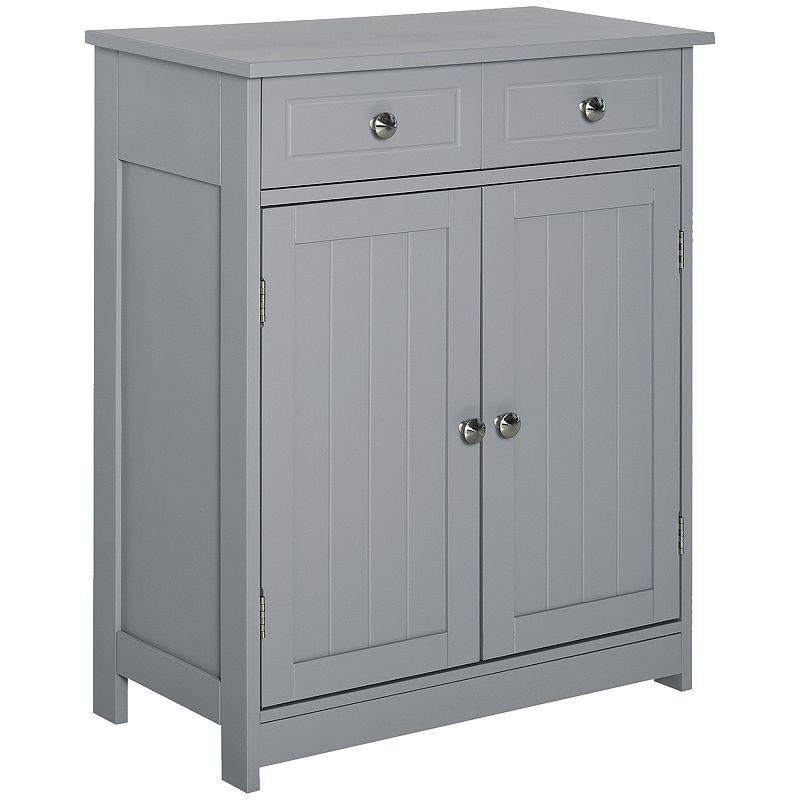 Kleankin Freestanding Bathroom Storage Cabinet Organizer Floor Tower with 2 Door 2 Drawers Adjustable Shelf Grey