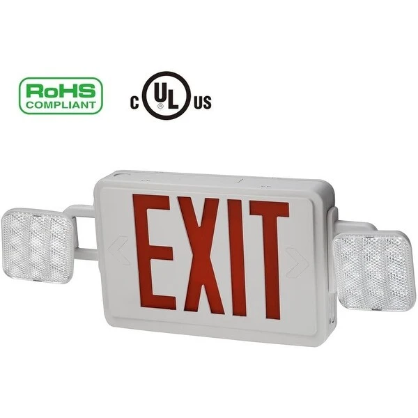 LED Emergency EXIT Sign with Back -up Battery, Two LED Flood Lights (Red) - 12.01*7.95*4.37