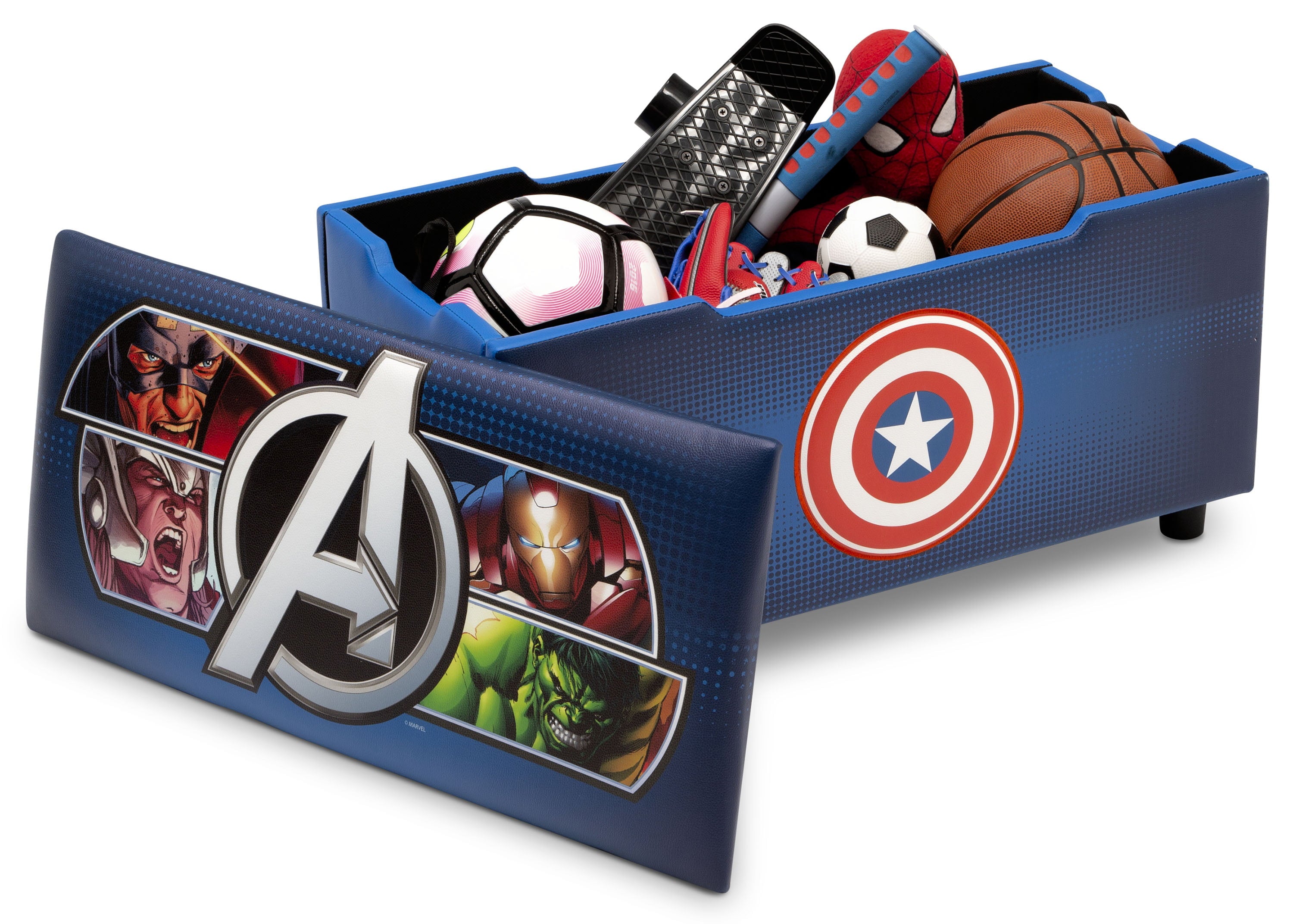 Marvel Avengers Upholstered Storage Bench for Kids | Perfect for Bedrooms/Playrooms/Living Rooms | Features Fun Graphics of Hulk, Iron Man, Captain America, Thor