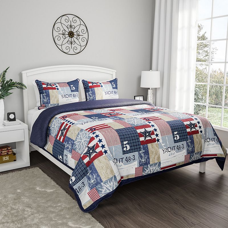 Hastings Home Nautical Americana Quilt Set with Shams