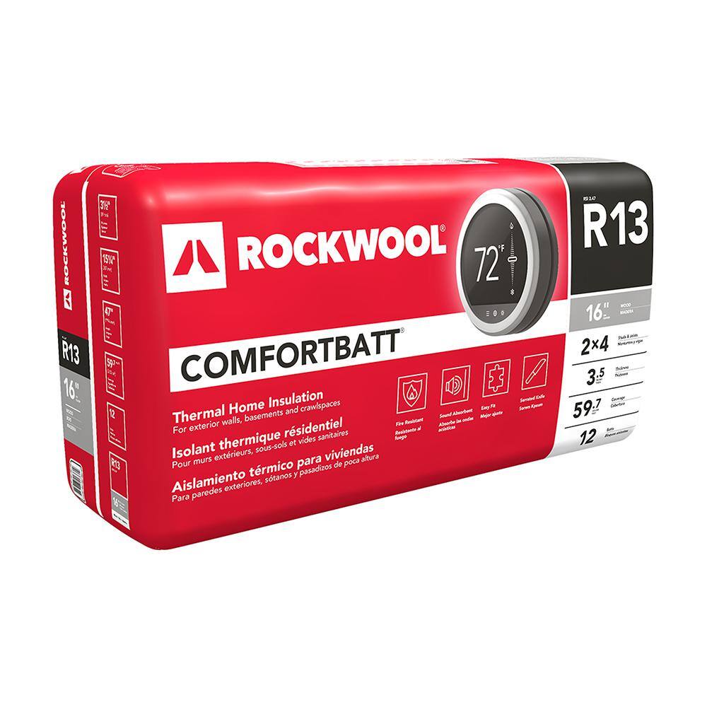 ROCKWOOL ComfortBatt 3-12 in. x 15.25 in. x 47 in. R-13 Stone Wool Insulation (12-Pieces per pack) RXCB351525A