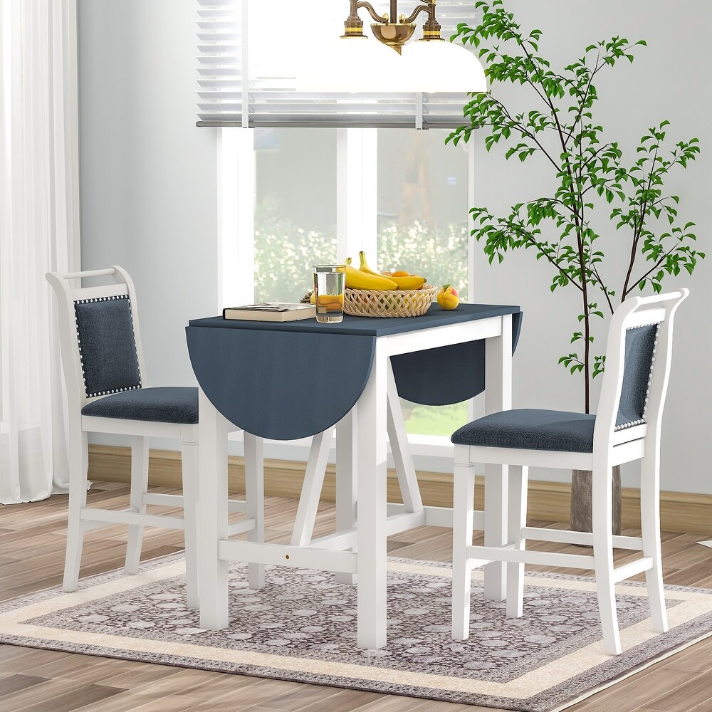 3 Piece Drop Leaf Dining Table Set with 2 Upholstered Dining Chairs