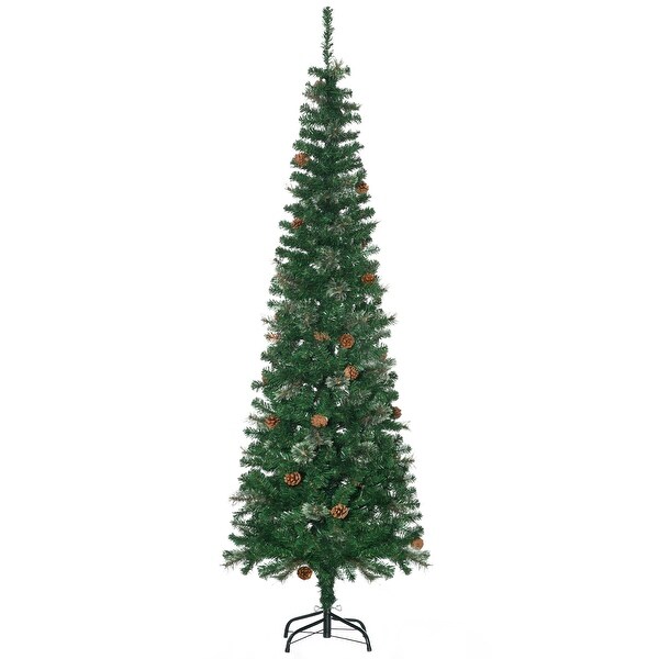 6.5FT Slim Pine Pencil Artificial Christmas Tree，Realistic Branches，Pine Cones，Metal Base