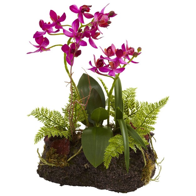 X 7 2pc Artificial Orchid Island Set White/purple - Nearly Natural