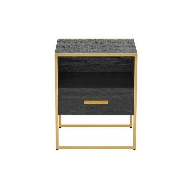 Gold and Black Nightstand/Side Table with Drawers - - 36532944