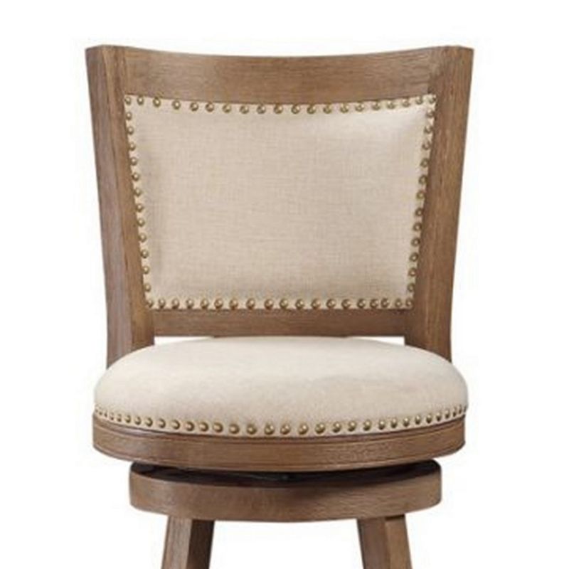 Nailhead Trim Round Barstool with Padded seat and Back， Brown and Beige