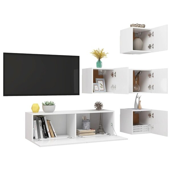 5 Piece TV Cabinet Set White Engineered Wood