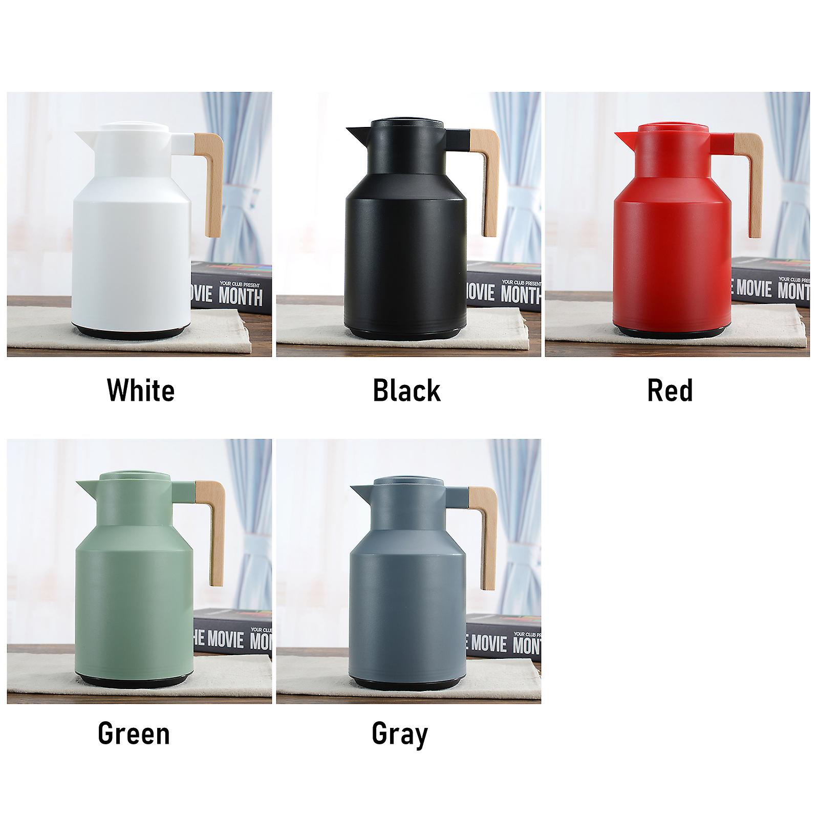 1l Thermal Coffee Carafe Double Walled Thermal Carafe Thermos Pot With Wood Handle Water Kettle Insulated Flask Tea Carafe Keeping Hot Cold Red