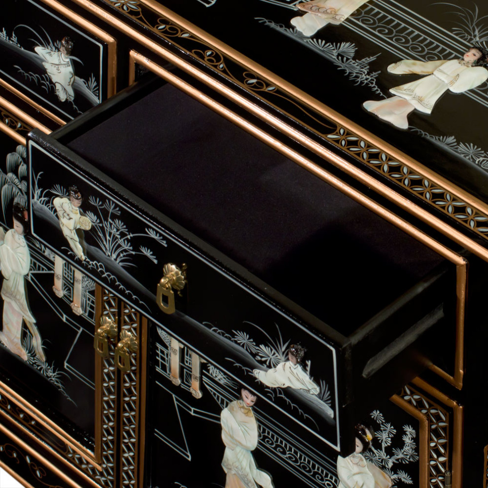 Black Lacquer Mother of Pearl Motif Oriental Altar Style Cabinet   Asian   Accent Chests And Cabinets   by China Furniture and Arts  Houzz