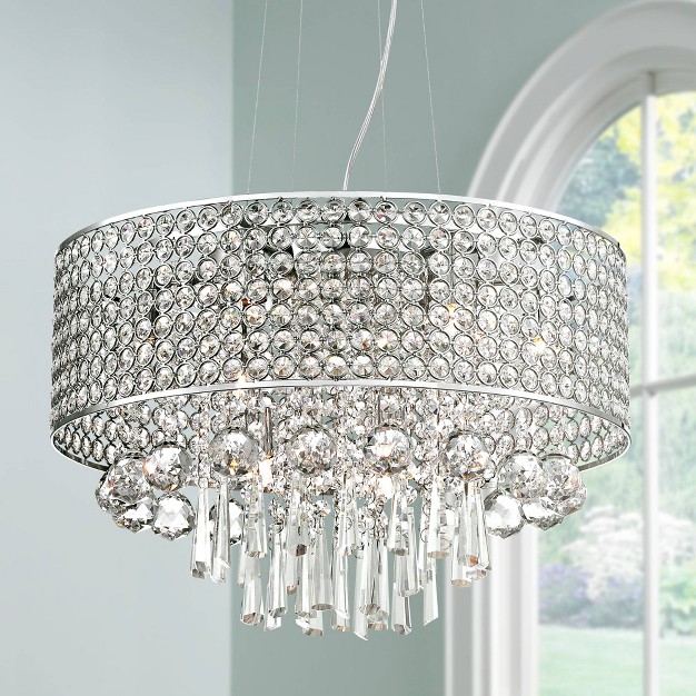 Wide Modern Beaded Crystal Drum Shade 9 light Fixture For Dining Room House Foyer Kitchen Island