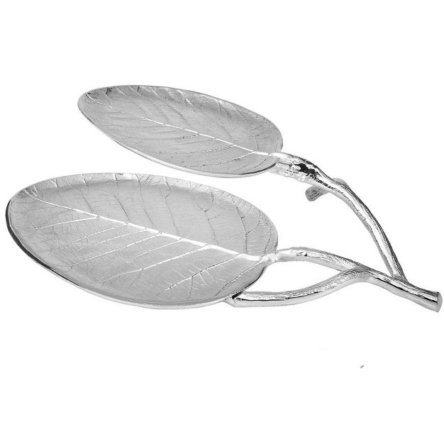 Classic Touch Nickel Leaf 2 Bowl Relish Dish