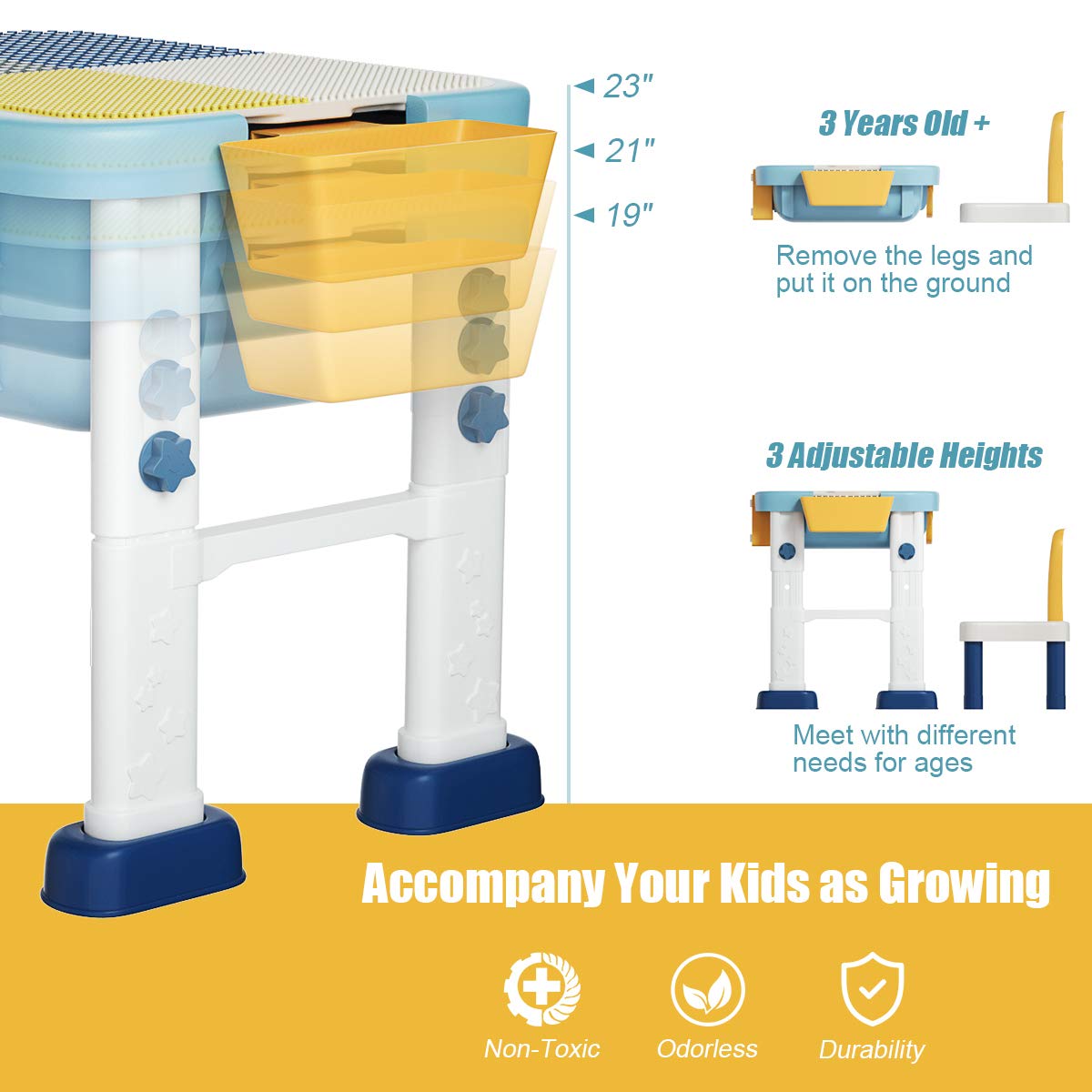 Costzon Kids Table and Chair Set, 7 in 1 Activity Table for Toddlers Drawing