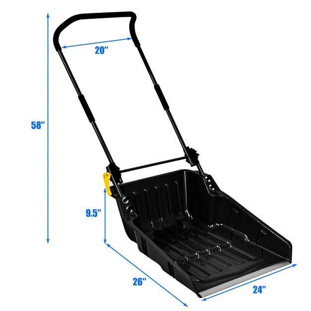 Costway 24 x27 x27 Folding Poly Snow Shovel Snow Pusher W wheels U shape Handle