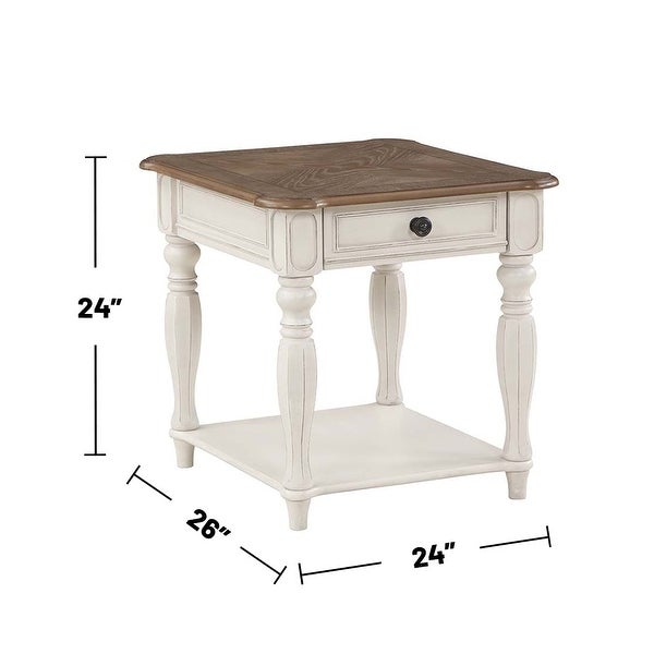 1 Drawer Wooden End Table in Antique White and Oak