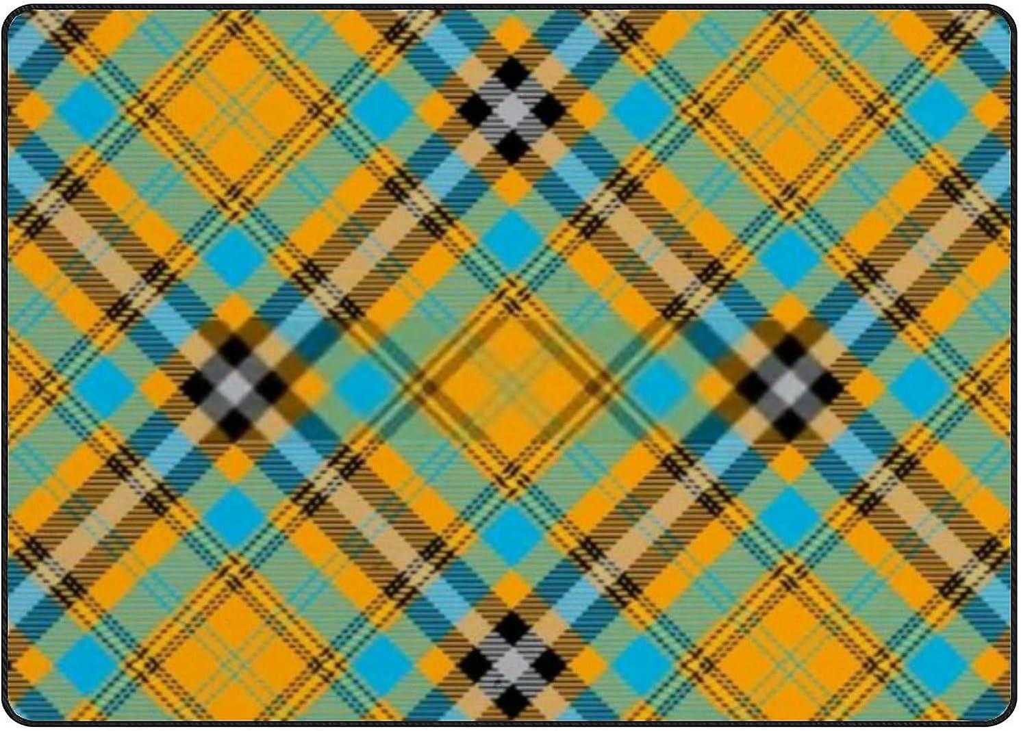 Soft Area Rugs Orange Blue Tartan Plaid Floor Carpet Mat For Kids Playing Room Hardwood Floor Living Room 80x58in