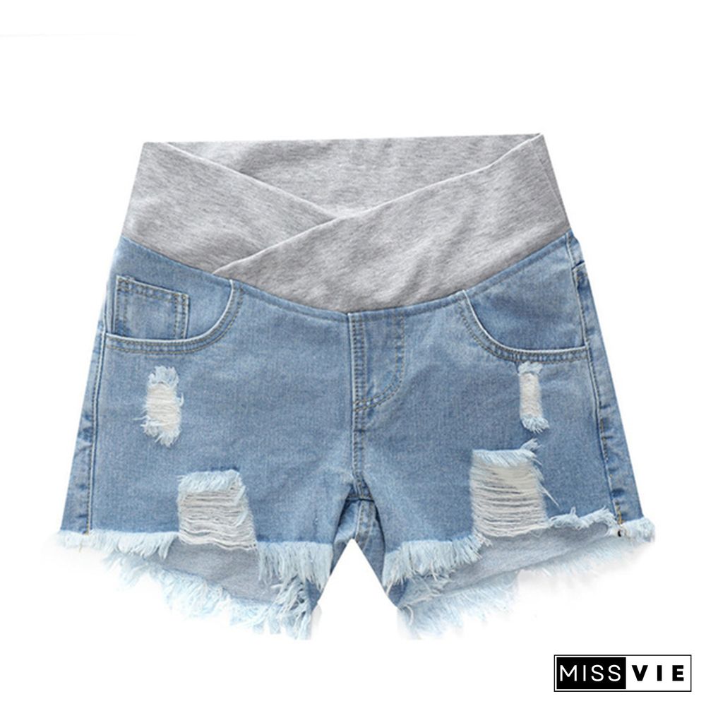 Summer Pregnant Women's Denim Shorts Fashion Belly Loose Shorts Maternity Elastic Shorts