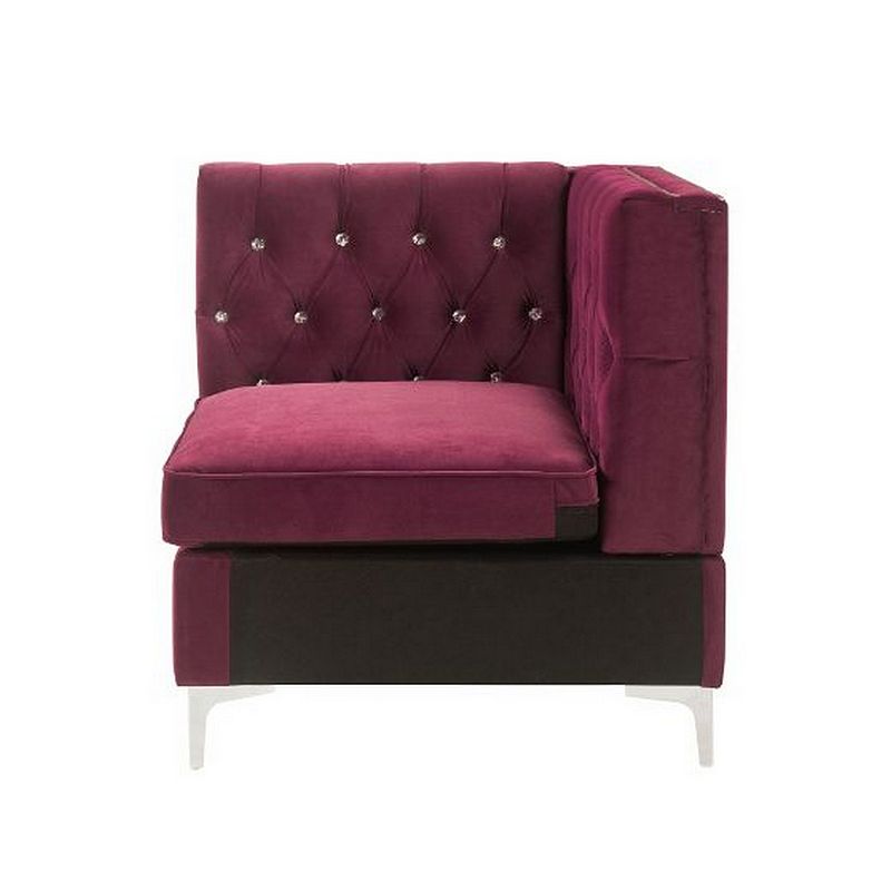 Corner Wedge with Velvet Upholstery and Metal Legs， Red