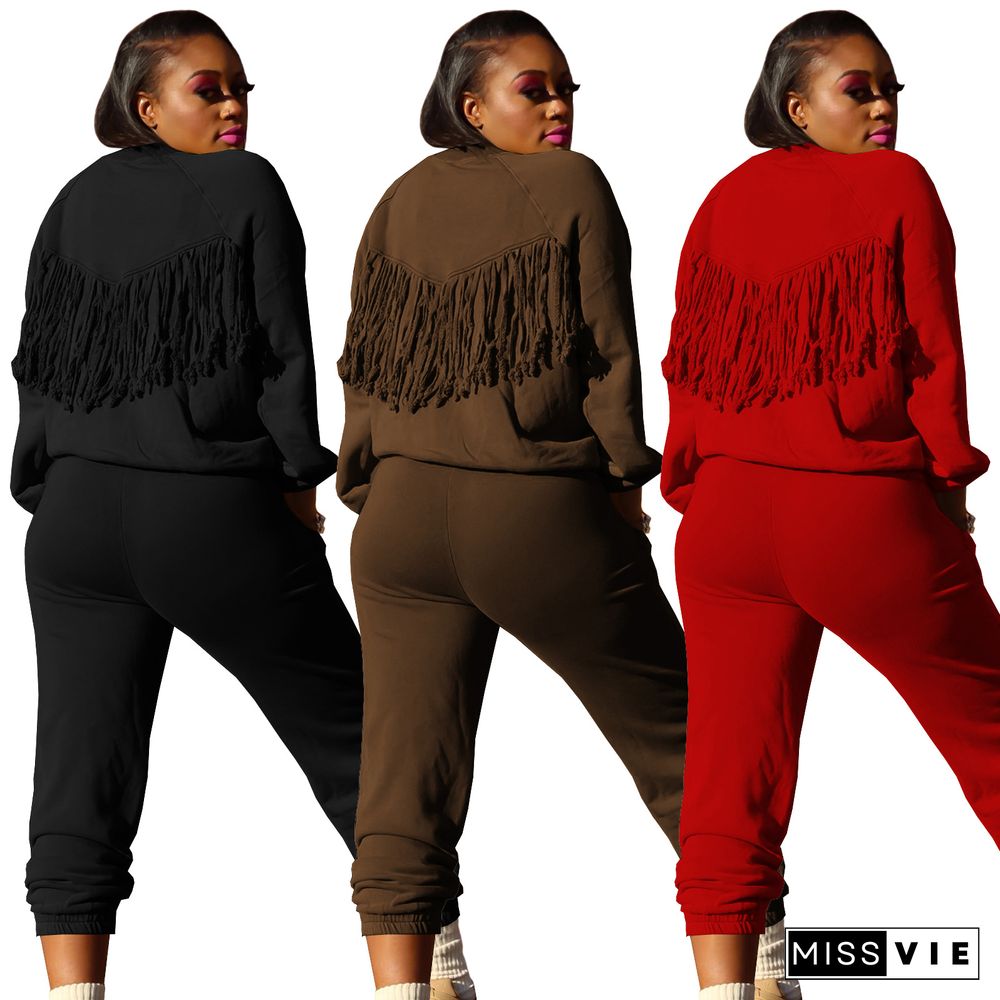 Back Tassel Fleece Sweatshirt Joggers Pants Set