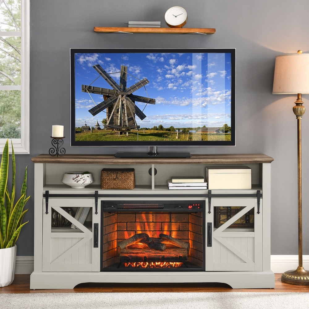 White Electric Fireplace TV Stand TV Console with Door Sensor   60.00\