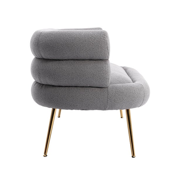 Modern Fabric Accent Chair ， Leisure Sofa with Tufted Back and Golde Metal Legs