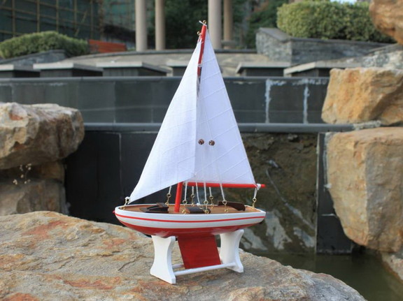 Handcrafted Model Ships Sailboat Red 12 Wooden Dec...