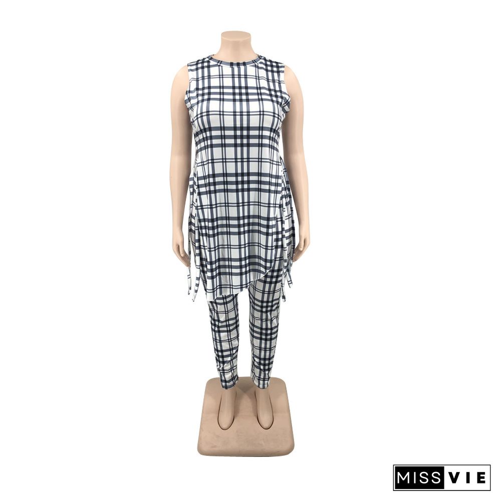 Plus Size Plaid Print Tank Tops Pencil Pants Sets