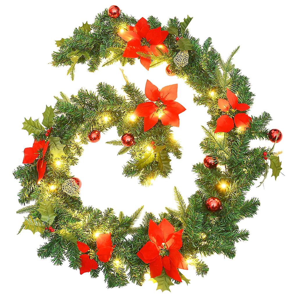 Vidaxl Christmas Garland With Led Lights Green 8.9' Pvc