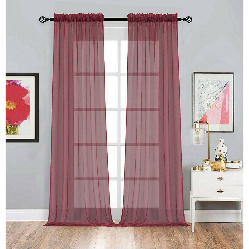 Kate Aurora 2 Pack Basic Home Rod Pocket Sheer Voile Window Curtains