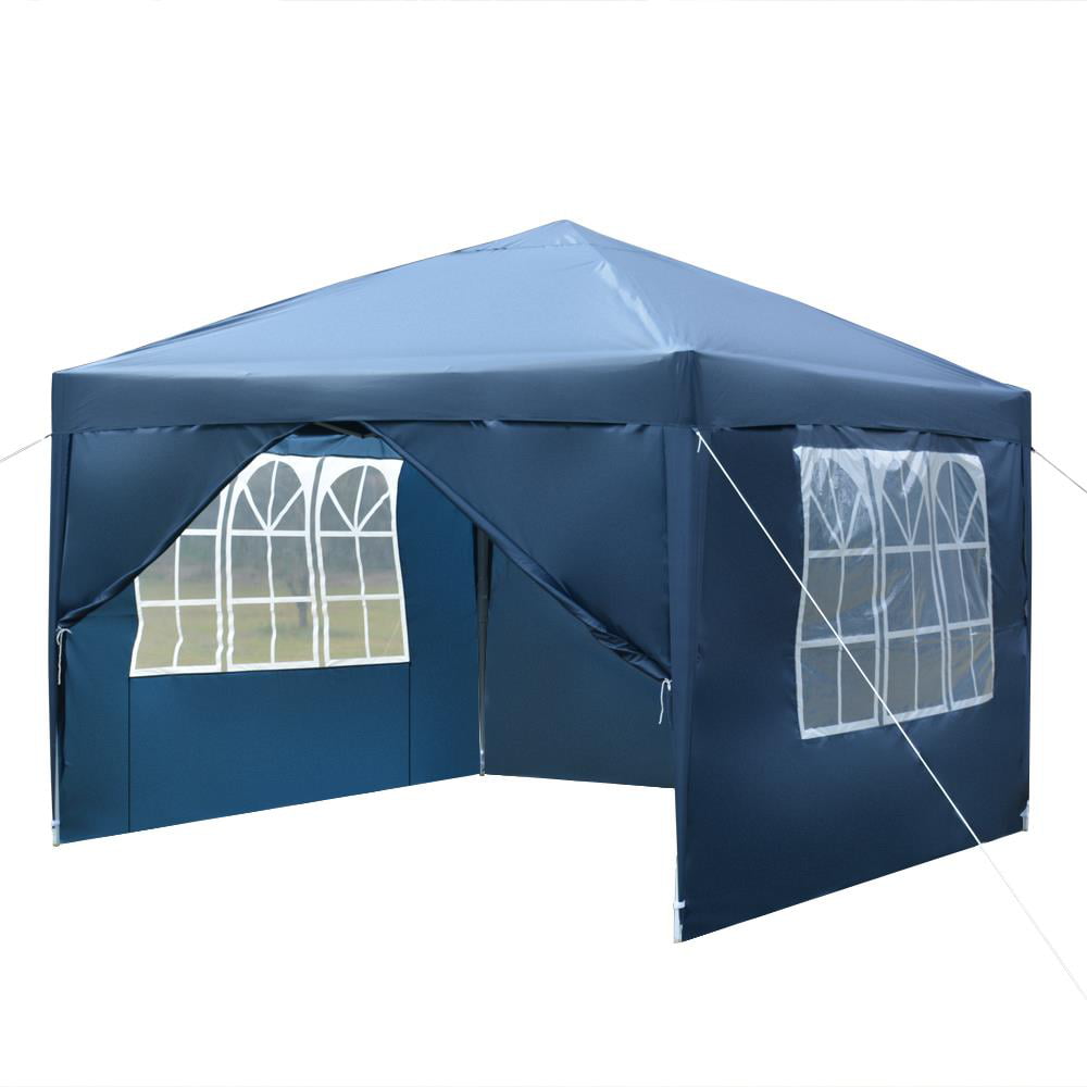 Zimtown 10' x 10' Folding Tent Gazebo Wedding Party Canopy Pop Up Instant Shelter W/ Two Doors & Two Windows and Carry Bag Blue