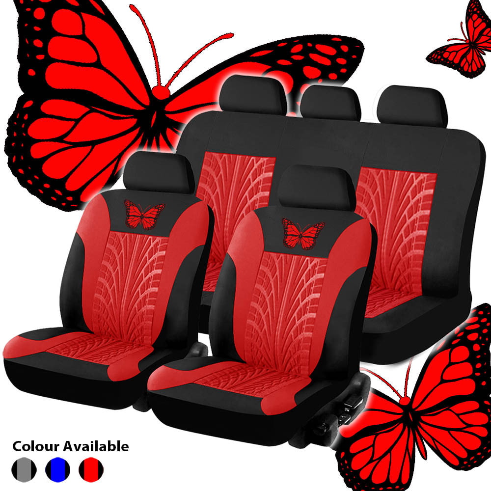 HOTBEST 9-piece Set Butterfly Styling Car Seat Covers， Full Set Front and Rear Universal Resistant Covers Set Elasticated Hems Compatible Washable Easy Fit