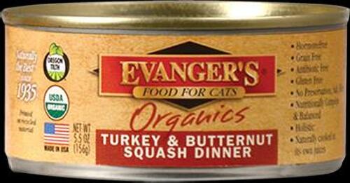 Evanger's Organic Turkey and Butternut Squash Dinner Cat Food， 5.5 oz