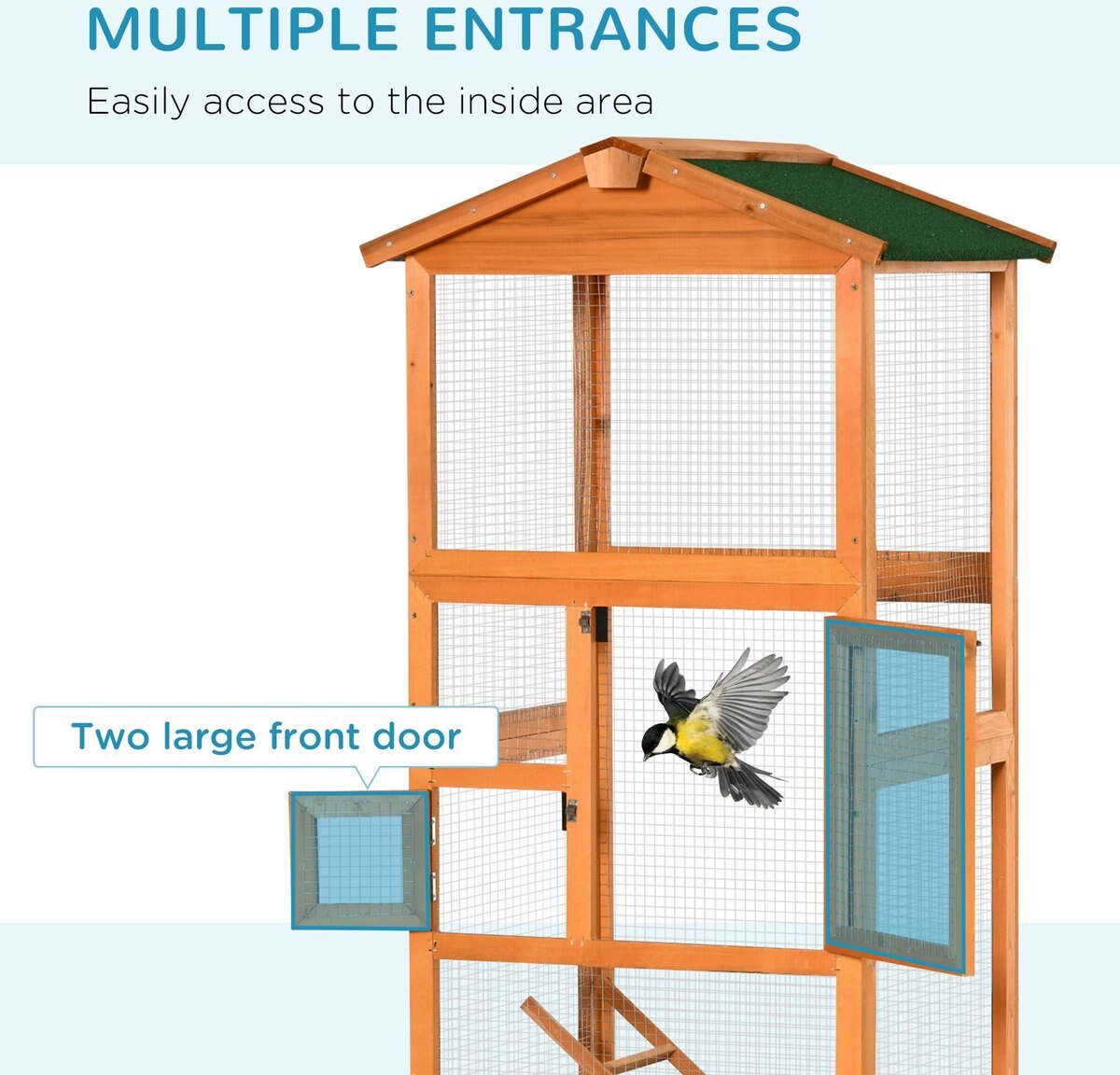 PawHut 65-in Wooden Outdoor Finches Aviary w/Pull Out Tray Bird Cage