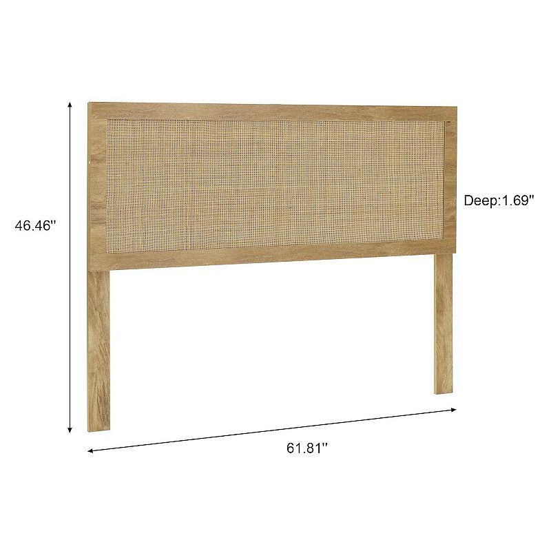 LuxenHome Oak Finish Manufactured Wood With Natural Rattan Panel Headboard， Queen/full