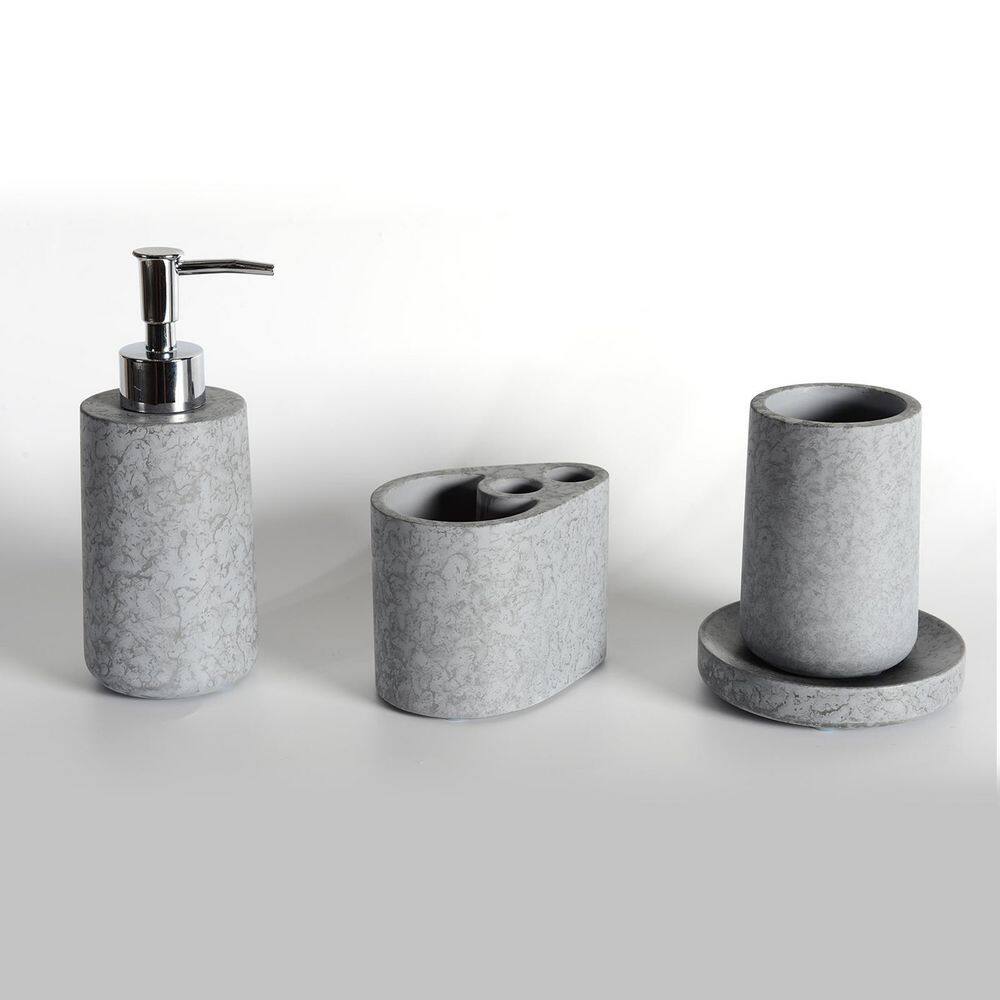 WELLFOR 4-Piece Concrete Bathroom Accessory Set in Gray for Vanity Countertops GLBA1010B2