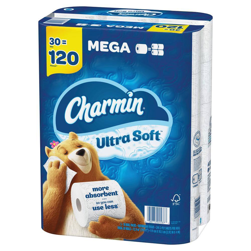 Charmin Ultra-Soft Toilet Paper Rolls (244 Sheets Per Roll)(30-Mega Rolls) 003077201537