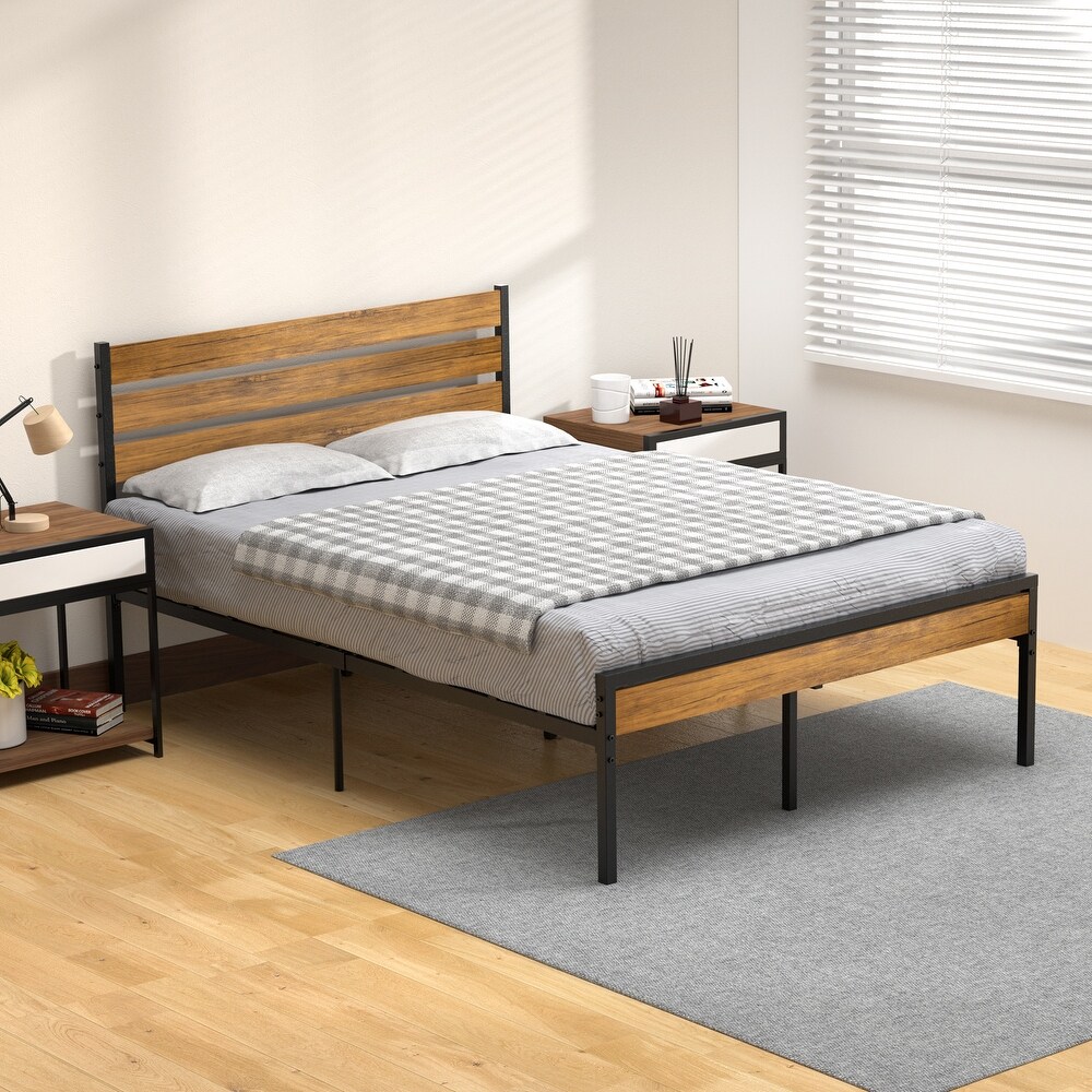 Sturdy Platform Bed Frame with Headboard and Footboard No Box Spring