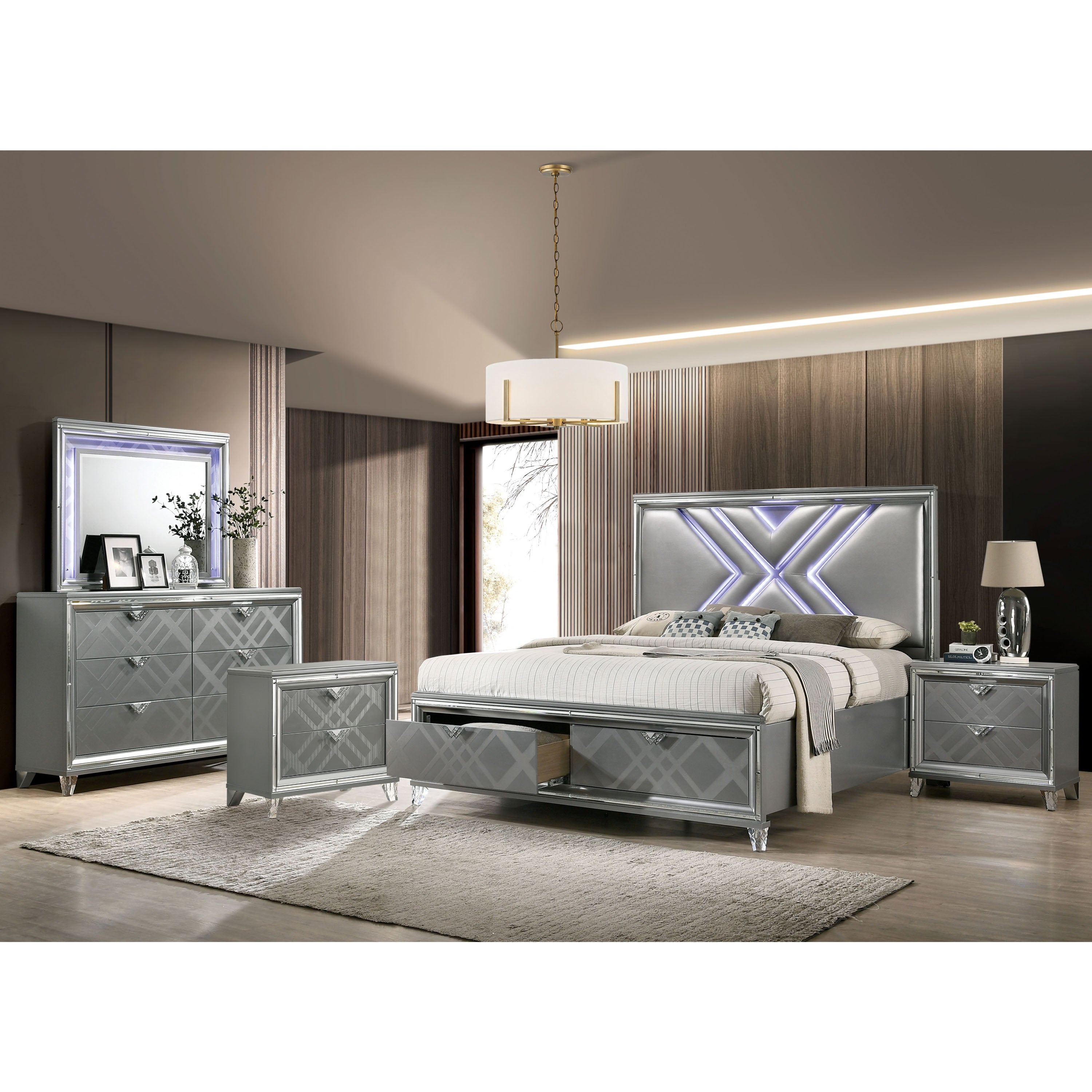 Furniture of America Bel Air Contemporary Silver 5-piece Bedroom Set - - 32580160