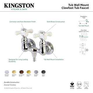 Kingston Brass Vintage 3-38 in. 2-Handle Wall Mount Claw Foot Tub Faucet in Matte Black HAE39T0