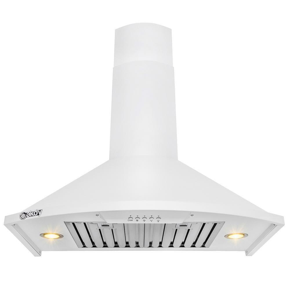 AKDY 30 in Convertible Kitchen Wall Mount Range Hood with Lights in White Painted Stainless Steel