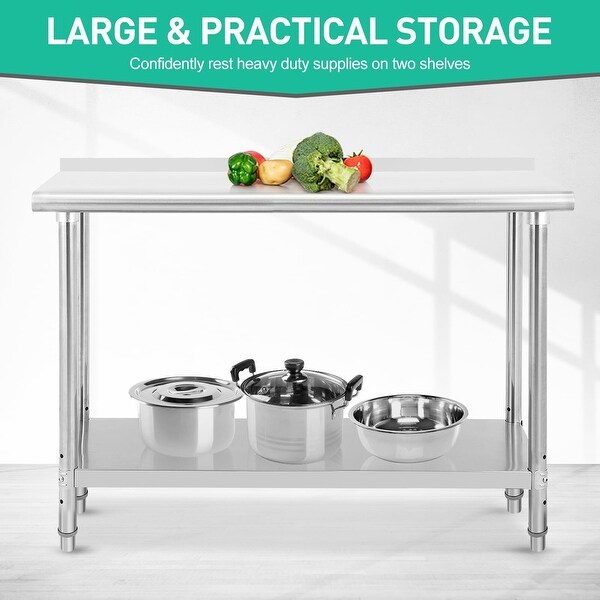  60x24x35 Inch，Commercial Heavy Duty Double Tier Table with Adjustable Under Shelf