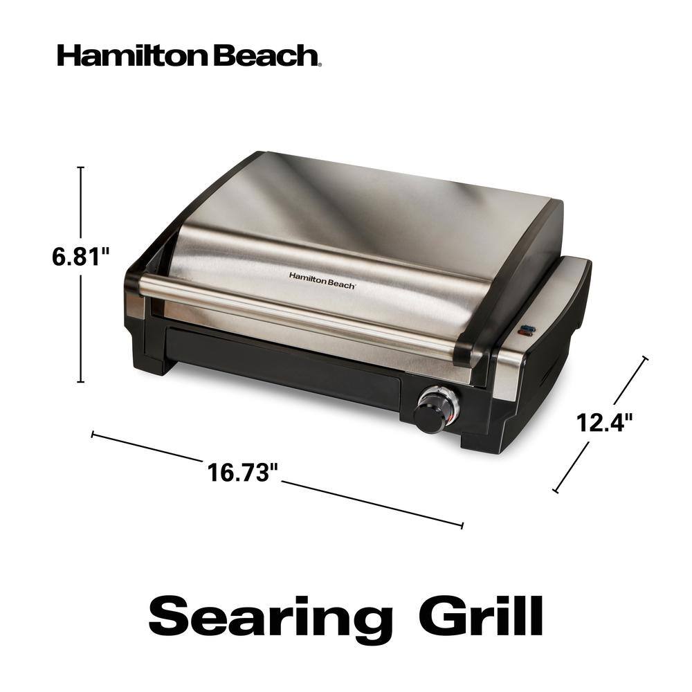 Hamilton Beach Searing Grill 118 in. Stainless Steel Indoor Grill with Non-Stick Plates 25360