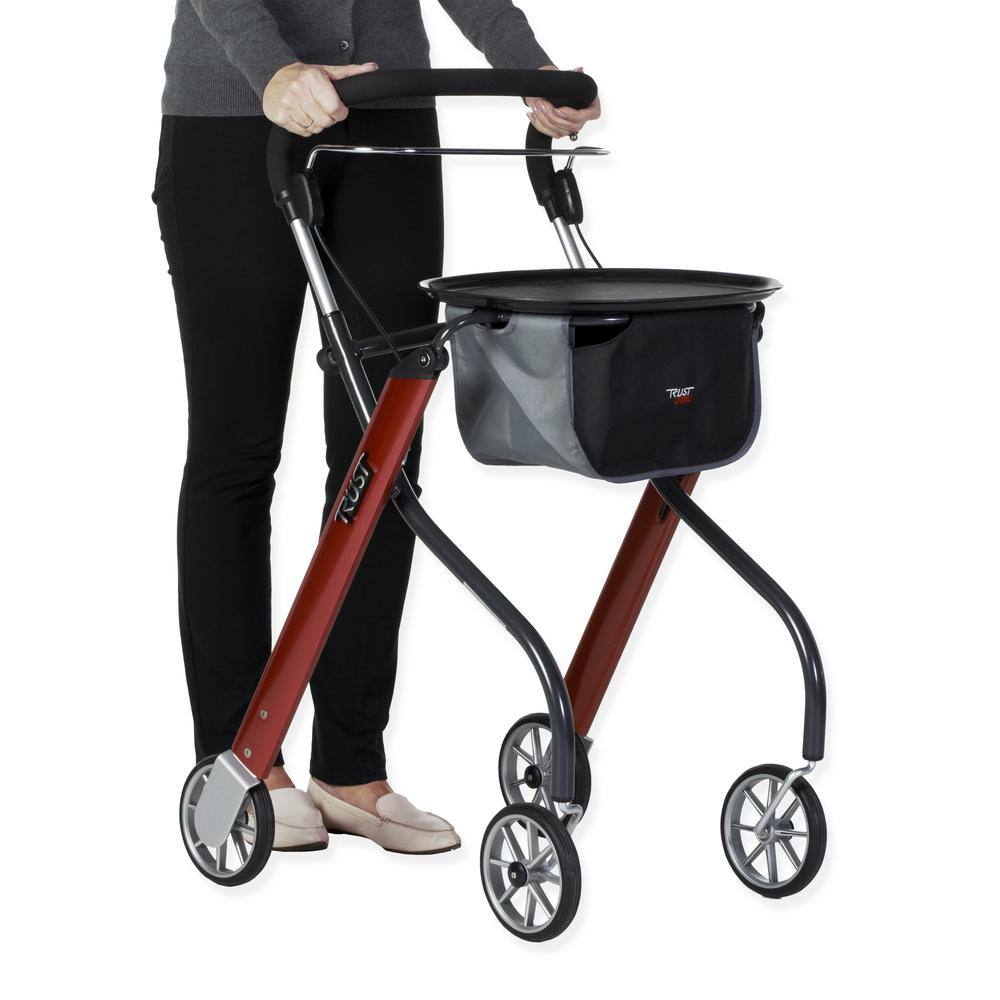 Stander Trust Care Let's Go 4-Wheel Indoor Rollator Rolling Walker with Tray and Basket in Red 4500-RD