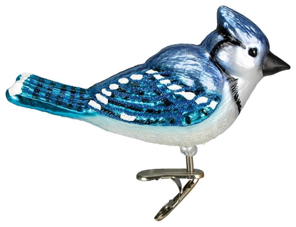 OWC Bird Watcher Collection Glass Ornaments for Christmas Tree Bright Blue Jay   Traditional   Christmas Ornaments   by Esbenshades Greenhouses  Houzz