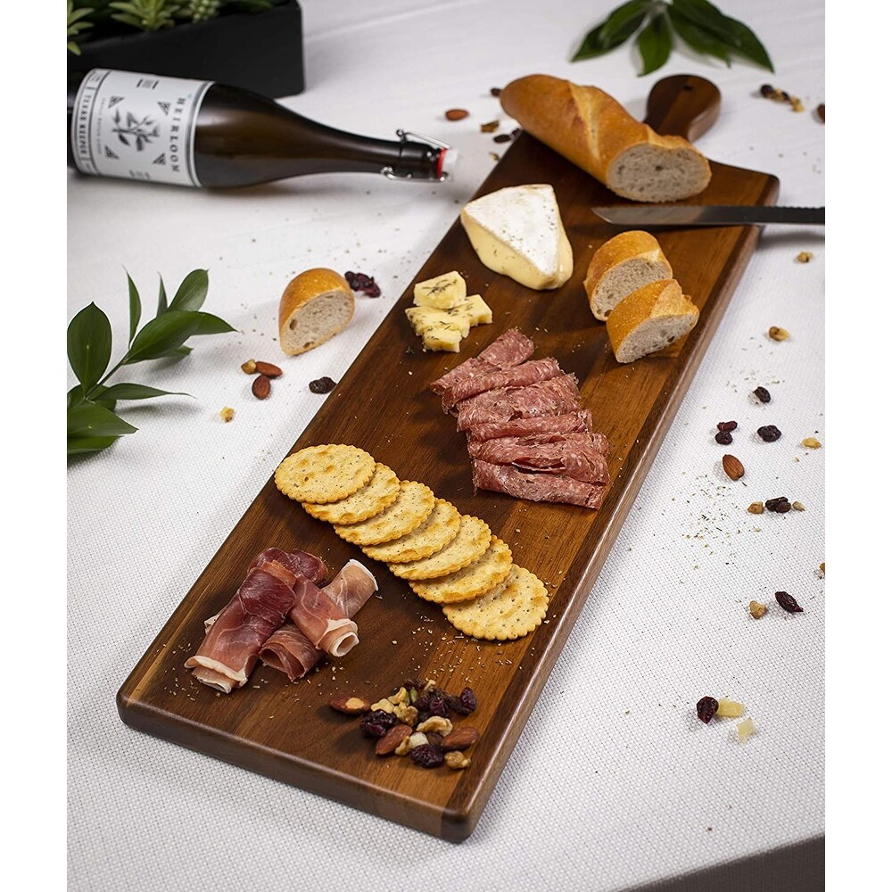 BirdRock Home 31.5” Acacia Wooden Cheese Serving Board with Handle   Large   Extra Long   Party Charcuterie