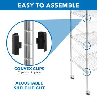 mount-it! Stainless Steel 5-tier Metal Garage Storage Shelving Unit with Wheels 24 in. x 74.25 in. x 18 in. MI-7862