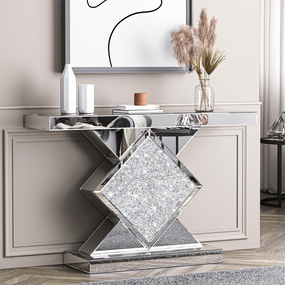 Modern Console Table with Crushed Diamond Inlay